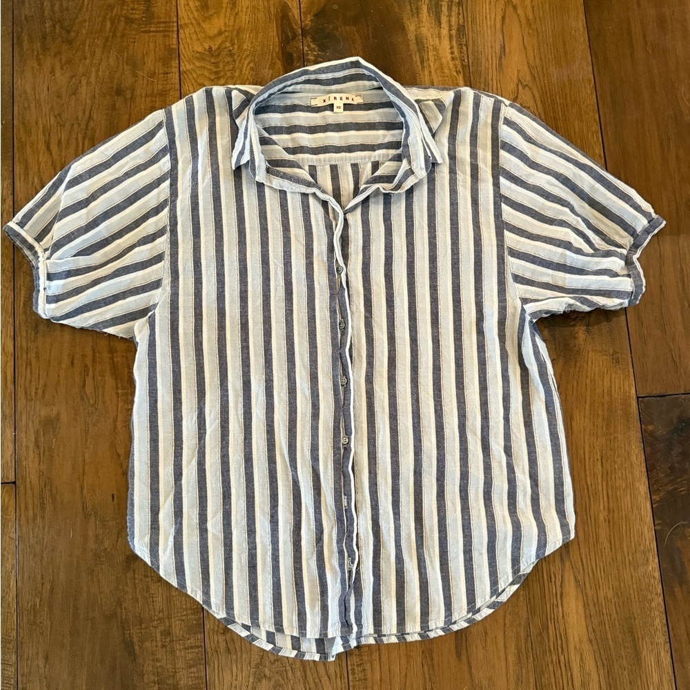 Xirena White and Blue Button Down Shirt with Stripes Size XS - Picture 3 of 4